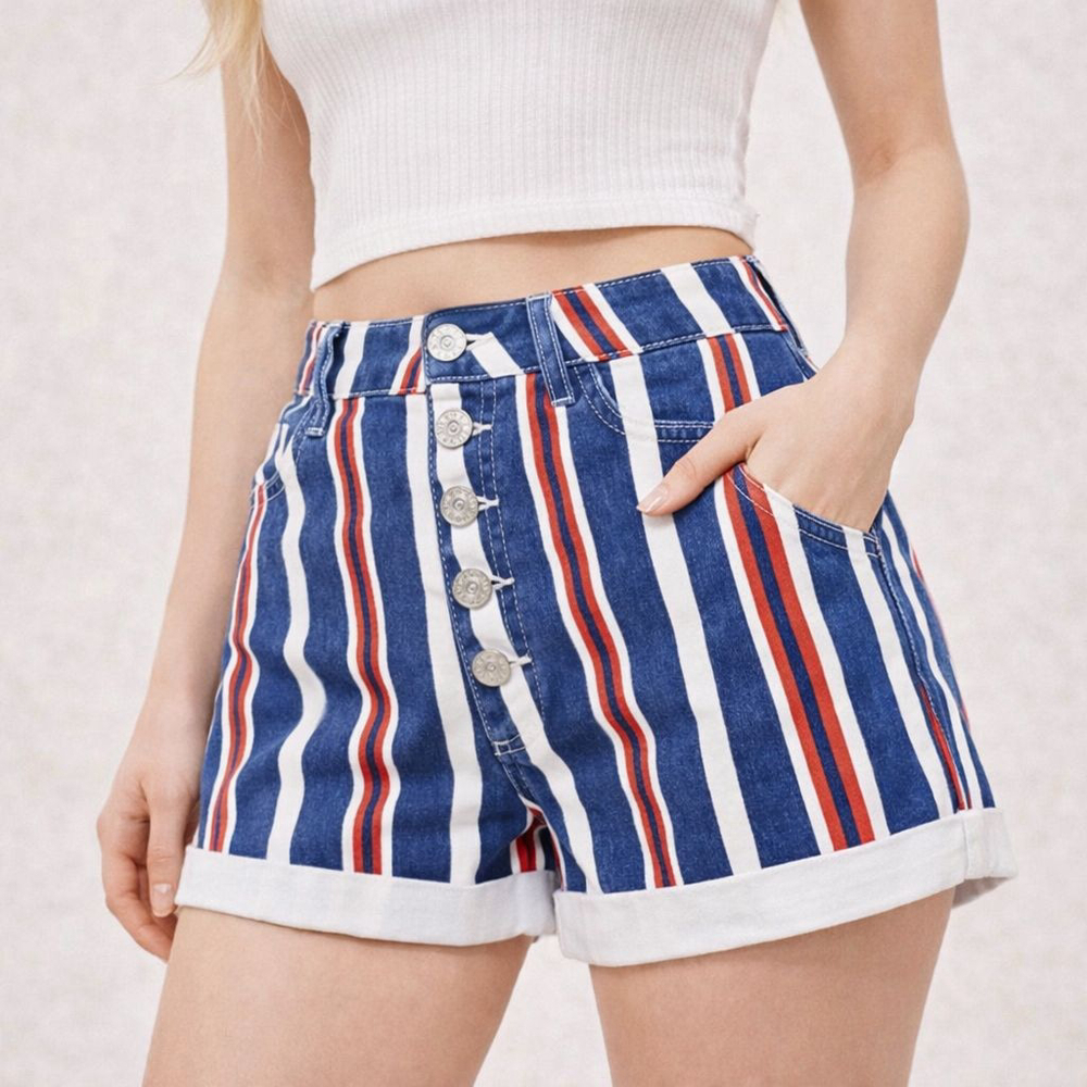 BDG Urban Outfitters High Rise Striped Denim Shorts Red White - 27